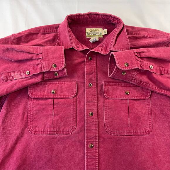 Cabela's Men's Chamois Red Distressed Flannel Button Down Shirt Size Large - Picture 6 of 7